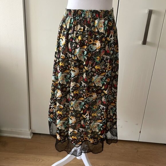 ZADIG & VOLTAIRE High Low midi lace trim skirt with skull 💀 pattern - Picture 6 of 15